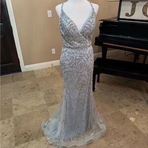 Gianni Bini blue and silver Beaded Prom Dress